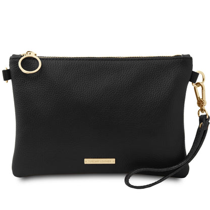 The Tropical Duchess Tuscany Leather TL BAG TL142029 Soft Leather Clutch in Black