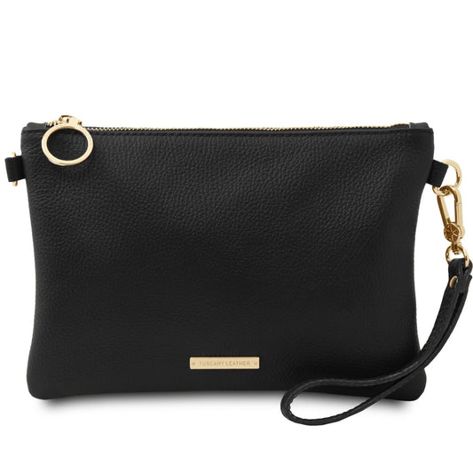 The Tropical Duchess Tuscany Leather TL BAG TL142029 Soft Leather Clutch in Black