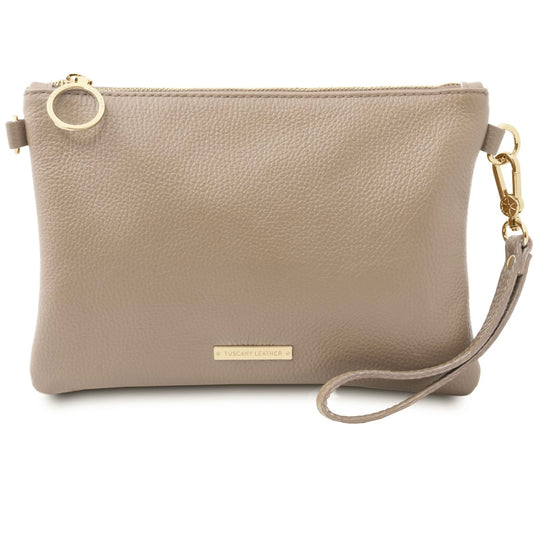 The Tropical Duchess Tuscany Leather TL BAG TL142029 Soft Leather Clutch in Light Taupe