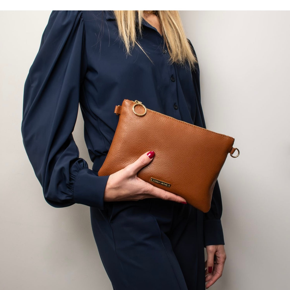 The Tropical Duchess Tuscany Leather TL BAG TL142029 Soft Leather Clutch in Light Taupe
