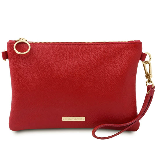 The Tropical Duchess Tuscany Leather TL BAG TL142029 Soft Leather Clutch in Lipstick Red