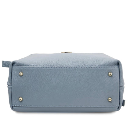 The Tropical Duchess Tuscany Leather  DIADE TL142587 Soft Leather Shopping bag in Light Blue