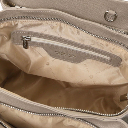 The Tropical Duchess Tuscany Leather  TULIPAN TL141727 Leather Handbag in Light Taupe