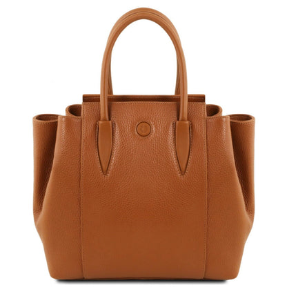 The Tropical Duchess Tuscany Leather  TULIPAN TL141727 Leather Handbag in Cognac