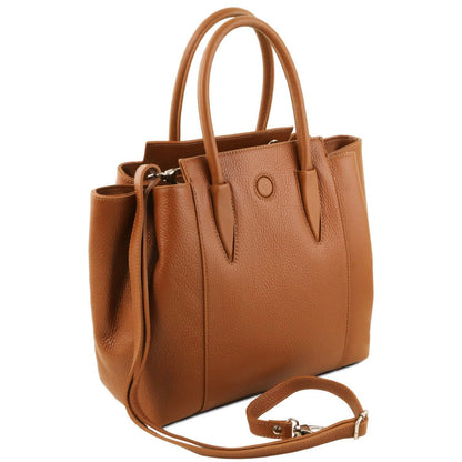 The Tropical Duchess Tuscany Leather  TULIPAN TL141727 Leather Handbag in Cognac