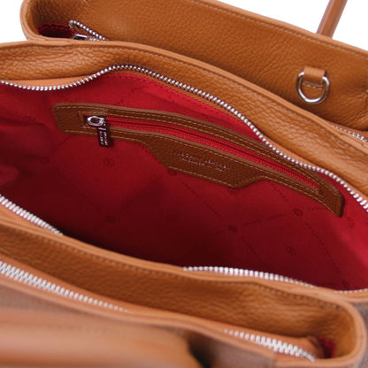 The Tropical Duchess Tuscany Leather  TULIPAN TL141727 Leather Handbag in Cognac
