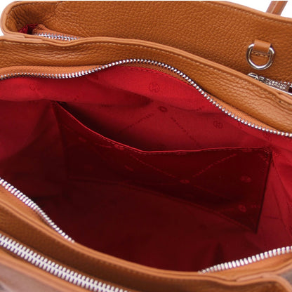 The Tropical Duchess Tuscany Leather  TULIPAN TL141727 Leather Handbag in Cognac