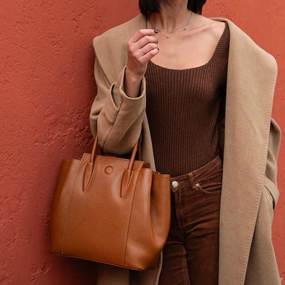 The Tropical Duchess Tuscany Leather  TULIPAN TL141727 Leather Handbag in Cognac