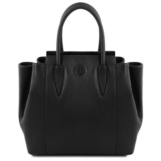 The Tropical Duchess Tuscany Leather  TULIPAN TL141727 Leather Handbag in Black