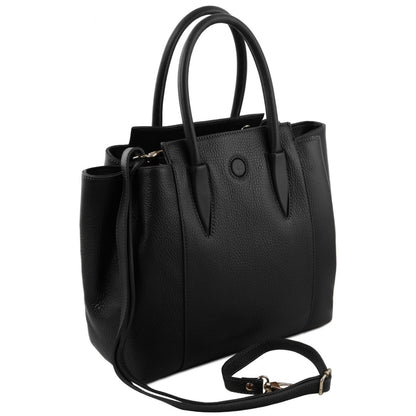 The Tropical Duchess Tuscany Leather  TULIPAN TL141727 Leather Handbag in Black