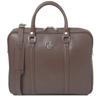 The Tropical Duchess Tuscany Leather  PRATO TL142453 Exclusive Saffiano Leather Laptop Case Dark Taupe