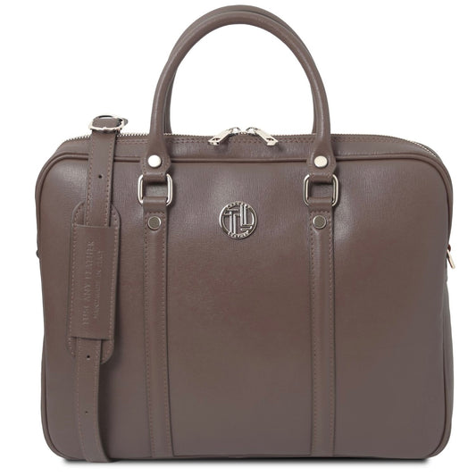 The Tropical Duchess Tuscany Leather  PRATO TL142453 Exclusive Saffiano Leather Laptop Case Dark Taupe