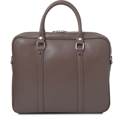 The Tropical Duchess Tuscany Leather  PRATO TL142453 Exclusive Saffiano Leather Laptop Case Dark Taupe