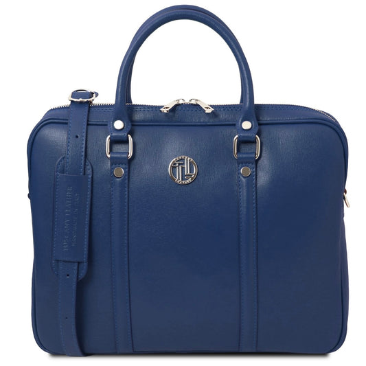 The Tropical Duchess Tuscany Leather  PRATO TL142453 Exclusive Saffiano Leather Laptop Case in Dark Blue