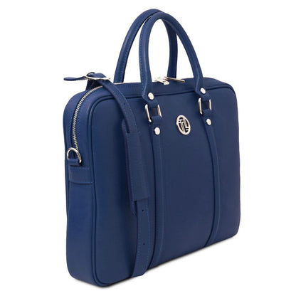 The Tropical Duchess Tuscany Leather  PRATO TL142453 Exclusive Saffiano Leather Laptop Case in Dark Blue