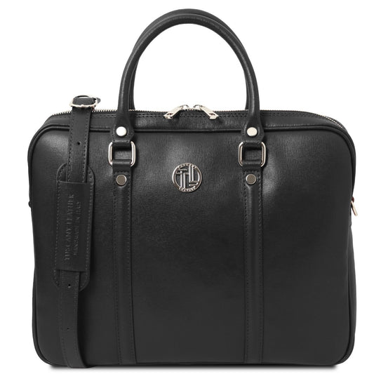 The Tropical Duchess Tuscany Leather  PRATO TL142453 Exclusive Saffiano Leather Laptop Case in Black