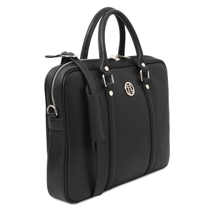 The Tropical Duchess Tuscany Leather  PRATO TL142453 Exclusive Saffiano Leather Laptop Case in Black