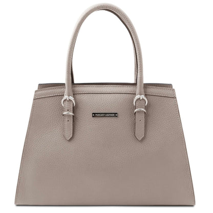 The Tropical Duchess Tuscany Leather  TL BAG TL142147 Leather Handbag in Light Grey