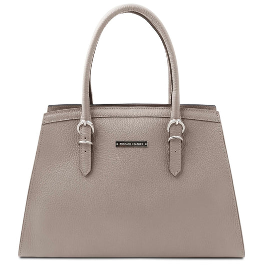 The Tropical Duchess Tuscany Leather  TL BAG TL142147 Leather Handbag in Light Grey