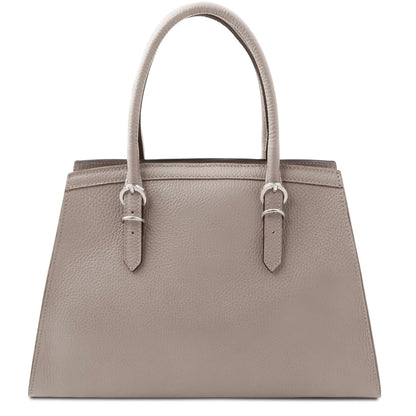 The Tropical Duchess Tuscany Leather  TL BAG TL142147 Leather Handbag in Light Grey