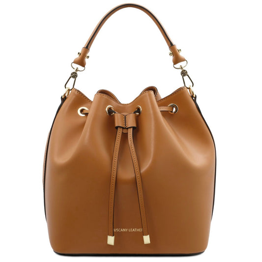 The Tropical Duchess Tuscany Leather  TL BAG VITTORIA TL141531 Leather Bucket bag in Cognac