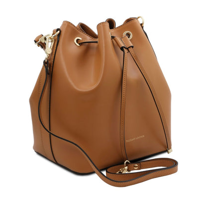 The Tropical Duchess Tuscany Leather  TL BAG VITTORIA TL141531 Leather Bucket bag in Cognac
