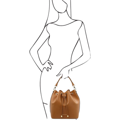 The Tropical Duchess Tuscany Leather  TL BAG VITTORIA TL141531 Leather Bucket bag in Cognac
