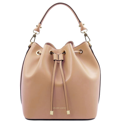 The Tropical Duchess Tuscany Leather  TL BAG VITTORIA TL141531 Leather Bucket bag in Champagne