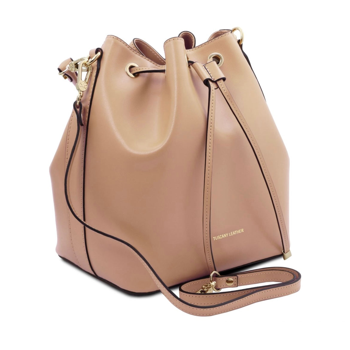 The Tropical Duchess Tuscany Leather  TL BAG VITTORIA TL141531 Leather Bucket bag in Champagne