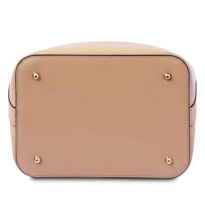 The Tropical Duchess Tuscany Leather  TL BAG VITTORIA TL141531 Leather Bucket bag in Champagne
