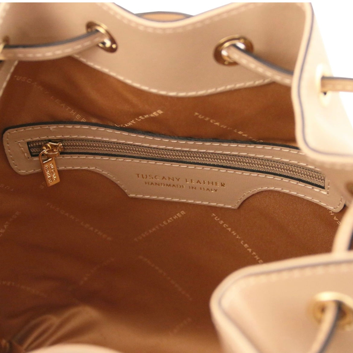 The Tropical Duchess Tuscany Leather  TL BAG VITTORIA TL141531 Leather Bucket bag in Champagne