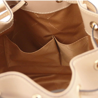 The Tropical Duchess Tuscany Leather  TL BAG VITTORIA TL141531 Leather Bucket bag in Champagne