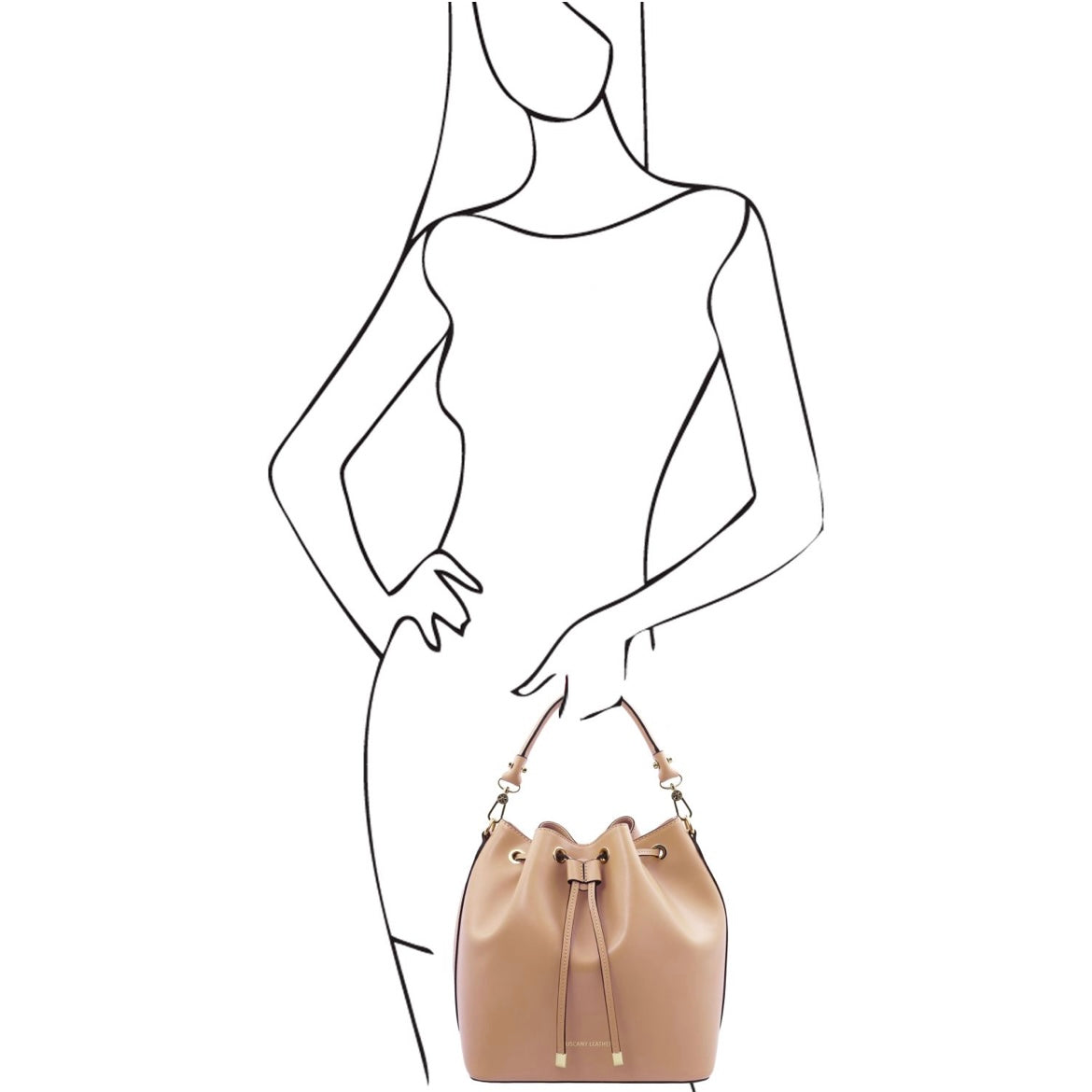 The Tropical Duchess Tuscany Leather  TL BAG VITTORIA TL141531 Leather Bucket bag in Champagne
