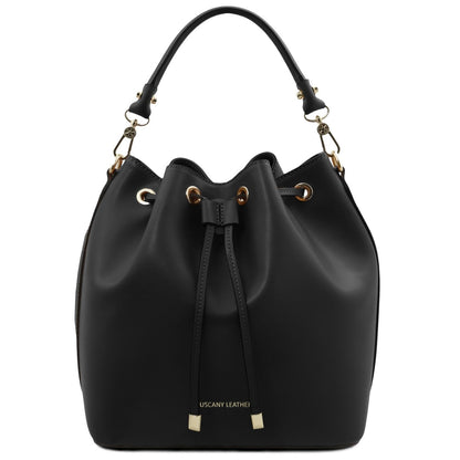 The Tropical Duchess Tuscany Leather  TL BAG VITTORIA TL141531 Leather Bucket bag in Black