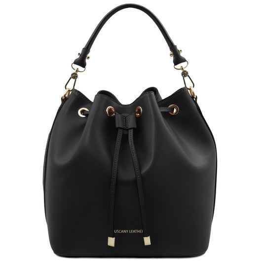 The Tropical Duchess Tuscany Leather  TL BAG VITTORIA TL141531 Leather Bucket bag in Black
