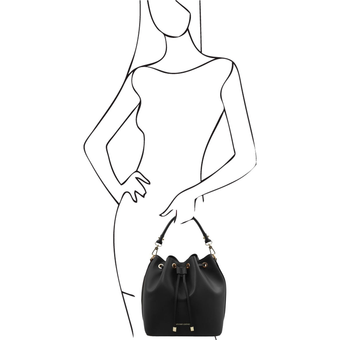 The Tropical Duchess Tuscany Leather  TL BAG VITTORIA TL141531 Leather Bucket bag in Black
