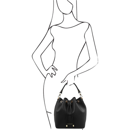 The Tropical Duchess Tuscany Leather  TL BAG VITTORIA TL141531 Leather Bucket bag in Black
