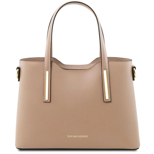 The Tropical Duchess Tuscany Leather  TL BAG OLIMPIA TL141521 Leather Tote - Small Size  in Light Taupe
