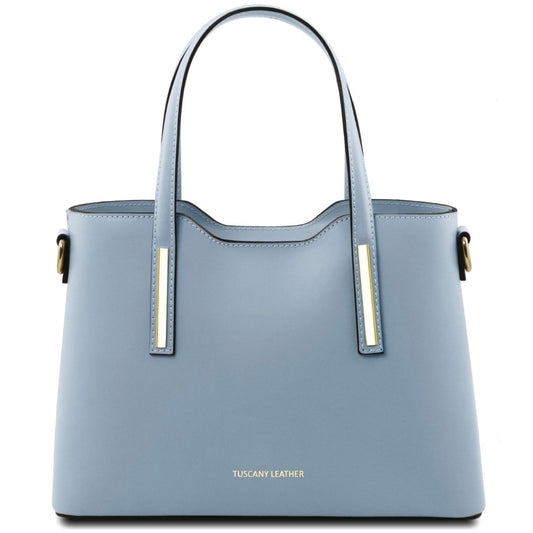 The Tropical Duchess Tuscany Leather  TL BAG OLIMPIA TL141521 Leather Tote - Small Size  in Light Blue