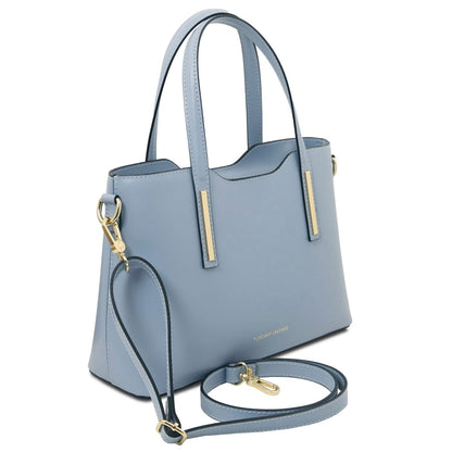 The Tropical Duchess Tuscany Leather  TL BAG OLIMPIA TL141521 Leather Tote - Small Size  in Light Blue