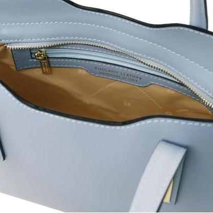 The Tropical Duchess Tuscany Leather  TL BAG OLIMPIA TL141521 Leather Tote - Small Size  in Light Blue