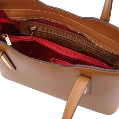 The Tropical Duchess Tuscany Leather  TL BAG OLIMPIA TL141521 Leather Tote - Small Size  in Cognac