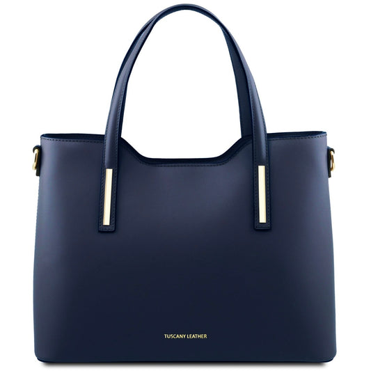 The Tropical Duchess Tuscany Leather  TL BAG OLIMPIA TL141412 Leather Tote in Dark Blue