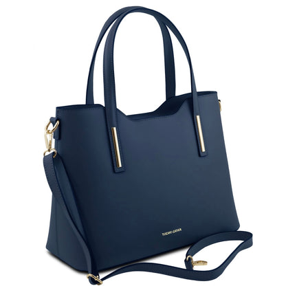 The Tropical Duchess Tuscany Leather  TL BAG OLIMPIA TL141412 Leather Tote in Dark Blue