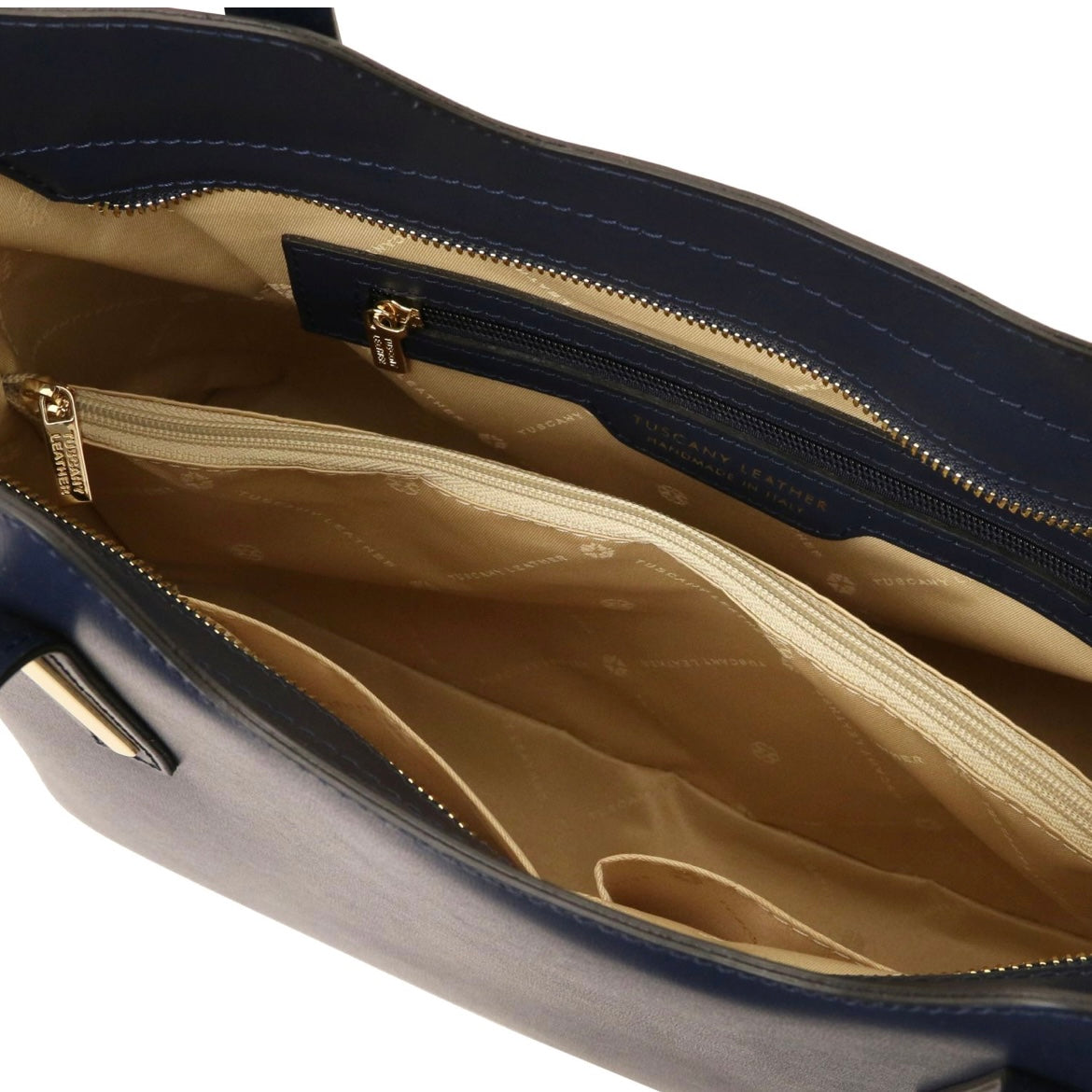 The Tropical Duchess Tuscany Leather  TL BAG OLIMPIA TL141412 Leather Tote in Dark Blue