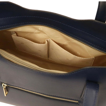 The Tropical Duchess Tuscany Leather  TL BAG OLIMPIA TL141412 Leather Tote in Dark Blue