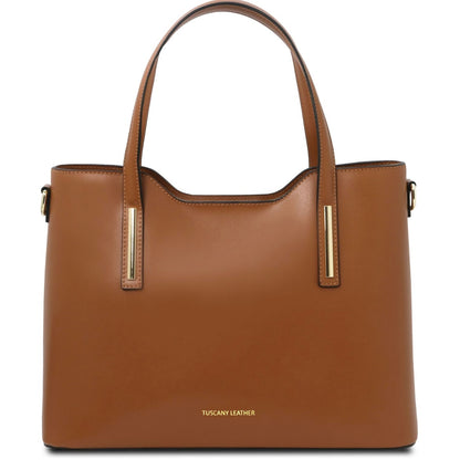 The Tropical Duchess Tuscany Leather  TL BAG OLIMPIA TL141412 Leather Tote in Cognac