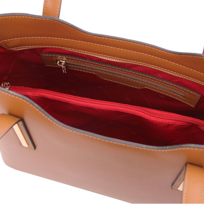 The Tropical Duchess Tuscany Leather  TL BAG OLIMPIA TL141412 Leather Tote in Cognac