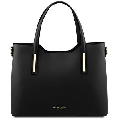 The Tropical Duchess Tuscany Leather  TL BAG OLIMPIA TL141412 Leather Tote in Black
