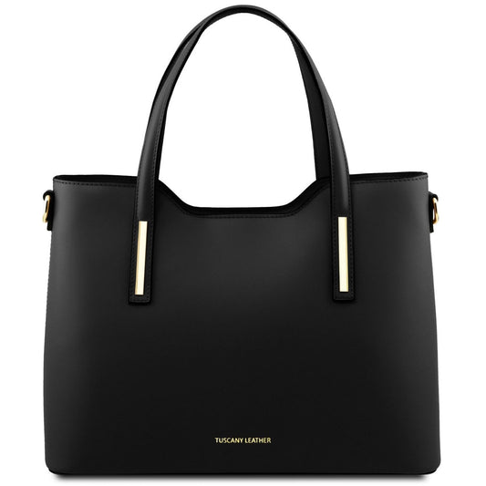 The Tropical Duchess Tuscany Leather  TL BAG OLIMPIA TL141412 Leather Tote in Black